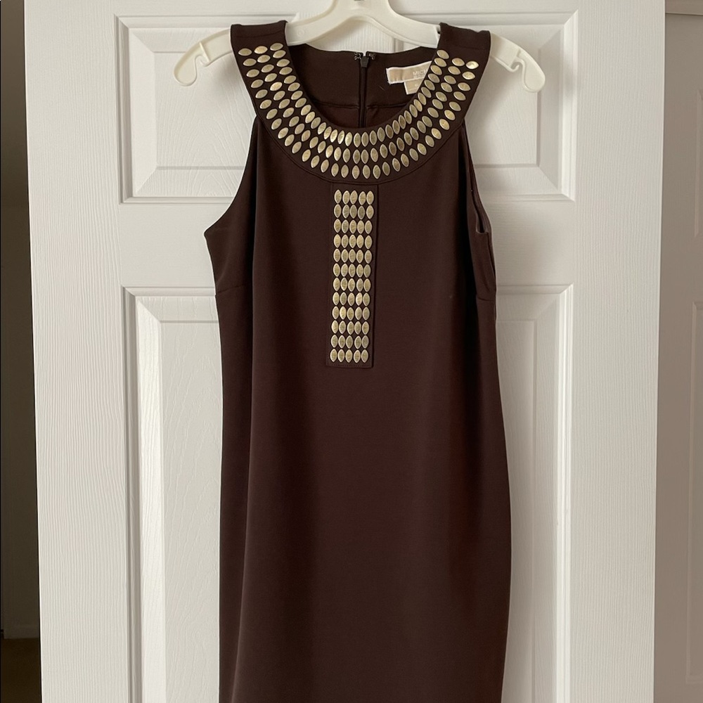 Michael Kors size 6, brown and gold sleeveless dress